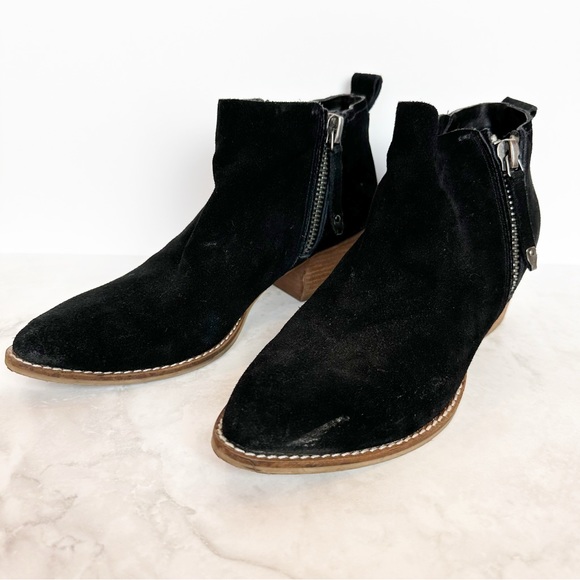 Dolce Vita Saira Suede Double Zip Stacked Heel Ankle Booties Black Size 8.5 - Picture 3 of 7